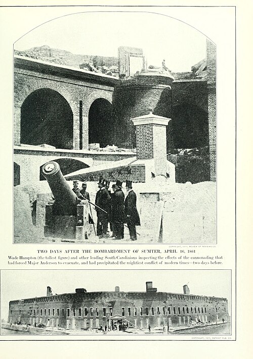 [Top] A photographic view of the Hot shot Furnace at right shoulder angle and a 10-in. columbard cannon pointing to Charleston;[Bottom] Exterior view 