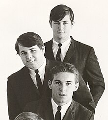 Wilson (top) with his brothers Carl (middle) and Dennis (bottom) at a Beach Boys photoshoot, early 1963 The WIlson Brothers 1962.jpg