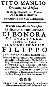 Title page of the libretto, Mantua 1719