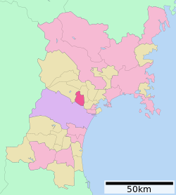 Vị trí của Tomiya trong tỉnh Miyagi