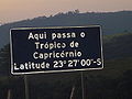 Roadway plaque marking the Tropic of Capricorn in the city of Santana do Parnaíba, Brazil, at the correct latitude for year 1917.