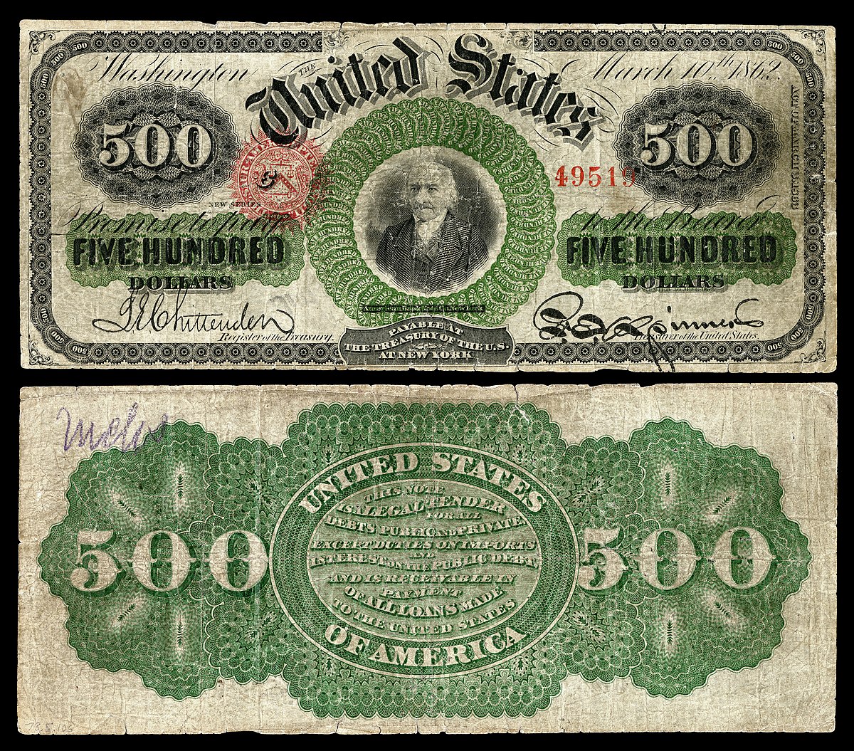 Large denominations of United States currency