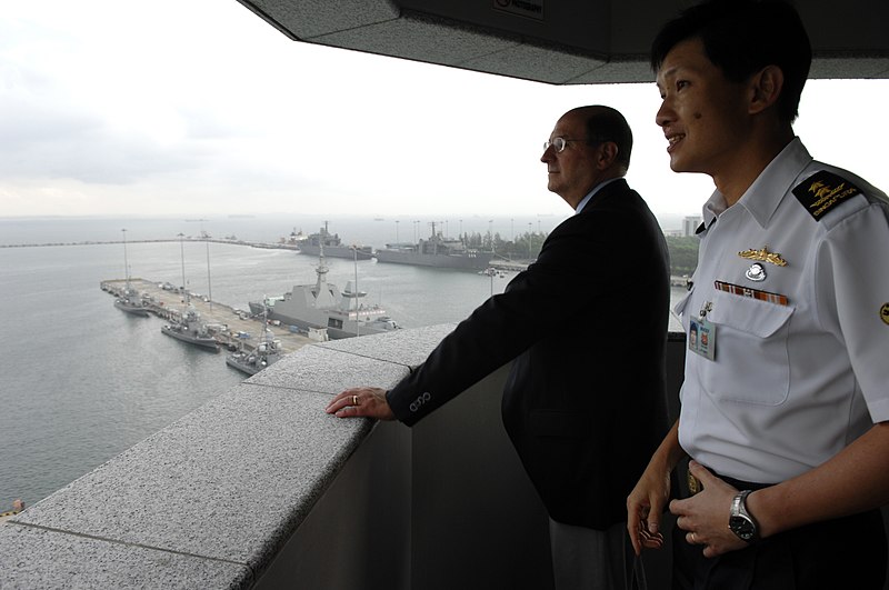 File:US Navy 070821-N-3642E-163 Singapore's Chief of the Navy Rear Adm. Ronnie Tay briefs Secretary of the Navy (SECNAV) the Honorable Dr. Donald C. Winter on port facilities at Changi Naval Base.jpg