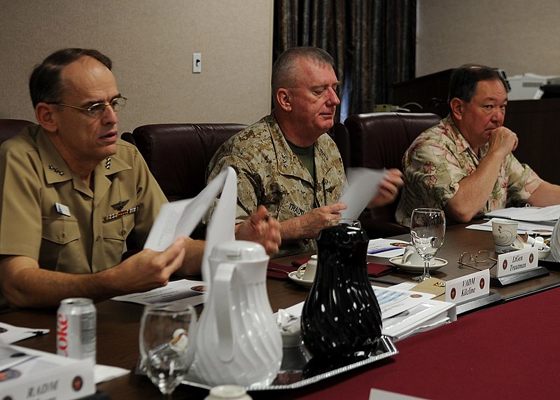 File:US Navy 100513-N-7027P-013 Vice Adm. Thomas J. Kilcline, Jr., Lt. Gen. George J. Trautman III, and James Beebe lead the annual Naval Aviation Enterprise Executive Committee members meeting in Pensacola, Fla.jpg