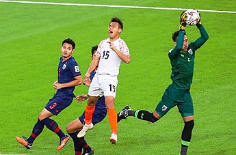 Udanta trying a header during 2019 AFC Asian Cup group match against Thailand. Uddanta Singh 2019.jpg