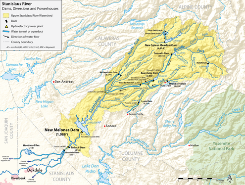 Map showing major dams, diversions and power plants in the Stanislaus River basin. Upper Stanislaus Watershed.png