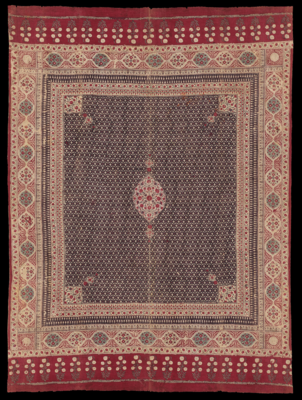 VOC Trade Cloth, 1675–1725, with Mughal tent hanging / summer carpet motif. Made in India for the Indonesian market. Fine textiles from India were a popular luxury import into Indonesia, and some still survive as treasured heirlooms.