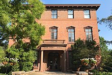 In the nineteenth century, Van Nest Hall housed the meeting rooms and libraries of the college's two rival literary and debating societies. Van Nest Hall, Rutgers University - looking north.jpg