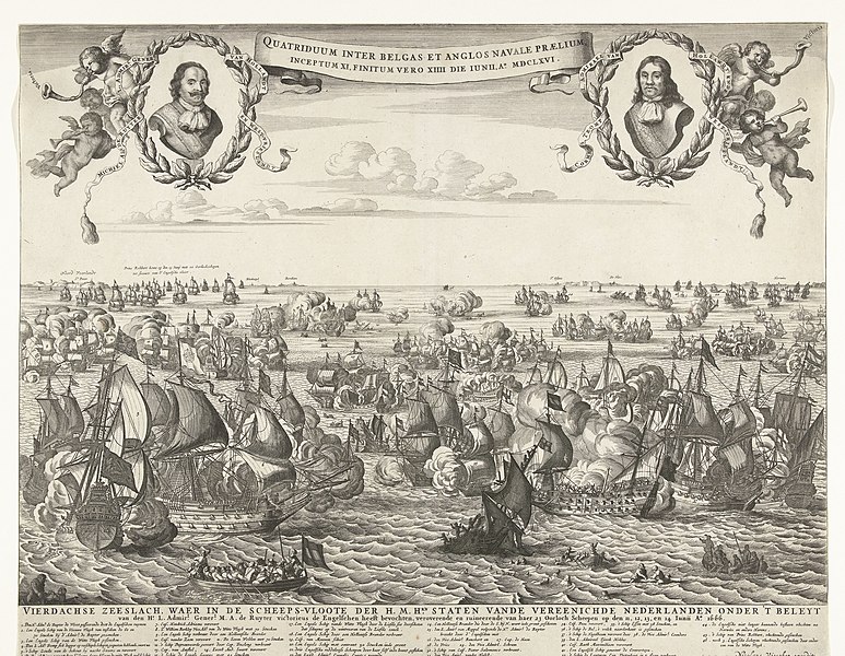 File:Vierdaagse Zeeslag, 1666 Quatriduum inter Belgas et Anglos navale praelium, inceptum XI, finitum vero XIIII die Junii, Ao. MDCLXVI (titel op object) Vierdachse zeeslach, waer in de scheeps-vloote der H.M. Hrn. Staten v, RP-P-OB-81.995.jpg