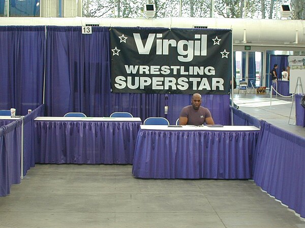 Jones at a convention in 2006, an early example of the "Lonely Virgil" meme