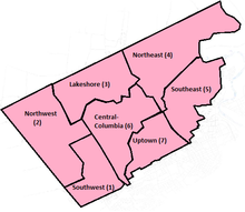 Map of Waterloo's seven wards Waterloo ward map.png