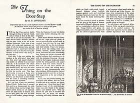 Титульный лист рассказа в «Weird Tales» за январь 1937 года. Художник Вирджила Финли