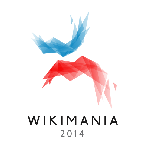 The image shows the red and blue logo of Wikimania 2014