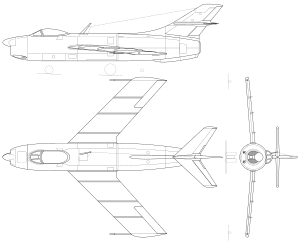 Yakovlev Yak-50 3-view line drawing.svg