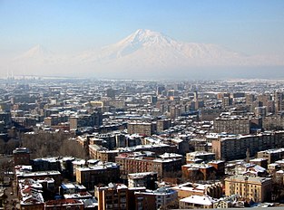 Yerevan with Mount Ararat in the background during winter (March)
