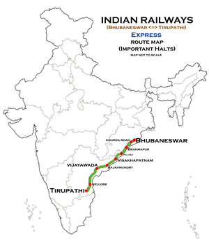 (Bhubaneswar–Tirupathi) Express route map