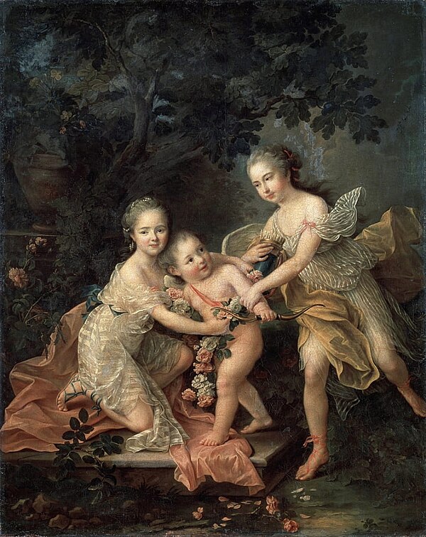 Children of the Duke of Orléans (c.1755); Bathilde holding an angel, with her brother, the young Duke of Chartres, on the far right. Painted by Franço