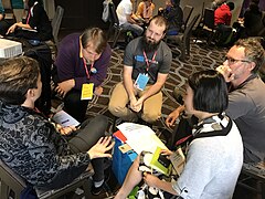 Community members discuss during the New Voices session during Day 3 of Wikimania 2017