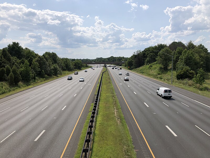 File:2019-07-25 15 45 01 View west along Interstate 595 and U.S. Route 50 (John Hanson Highway) from the pedestrian overpass just east of Maryland State Route 197 (Collington Road) in Bowie, Prince George's County, Maryland.jpg