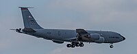 A KC-135R Stratotanker, tail number 63-8888, on final approach at Kadena Air Base in Okinawa, Japan in March 2020. It is assigned to the 909th Air Refueling Squadron at Kadena AB.