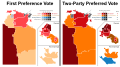 Vote strength map for the 2020 Northern Territory general election.