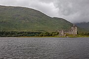 Kilchurn Castle in Scotland, as viewed from a near layby.