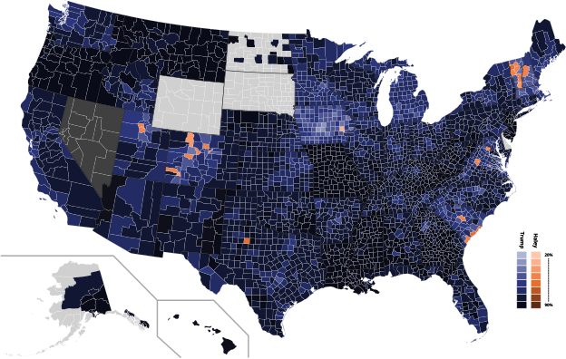 Popular vote by county for each candidate.