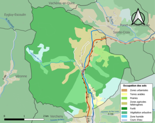 Barevná mapa znázorňující využití půdy.