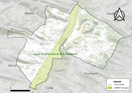 Carte de la ZNIEFF de type 2 sur la commune.