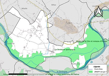 Carte de la ZNIEFF de type 1 sur la commune.