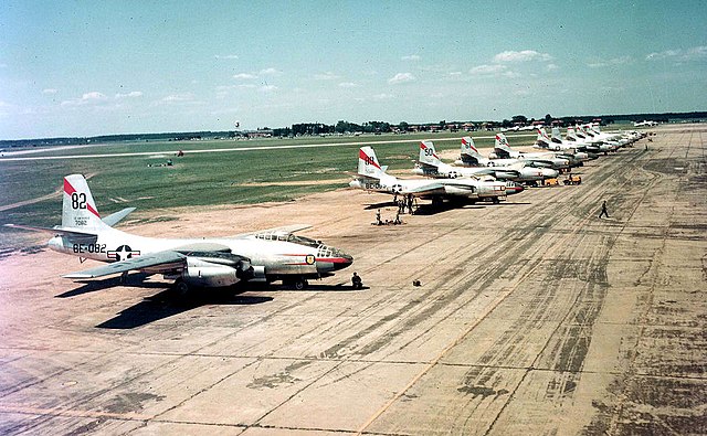 Flightline photo of B-45A-5-NA Tornadoes of the 47th Light Bomb Wing, Langley Air Force Base, Va., before trans-atlantic flight to Sculthorpe, England