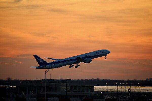 An All Nippon Airways Boeing 777-300ER taking off from New York JFK Airport