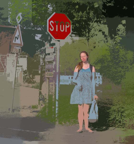 File:A person in blue standing next to a stop sign in Anseremme, Belgium (DSCF7416-gimped).png