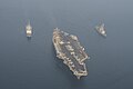 Aerial bow view of USS Nimitz (CVN 68) and the French destroyers Auvergne (D654) and Jean Bart (D615) 170919-N-WM647-1984.jpg
