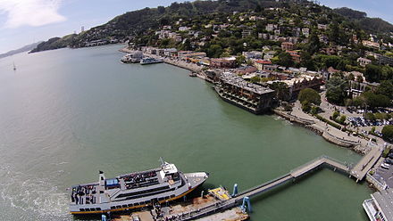 Aerial view of the ferry docking at Sausalito