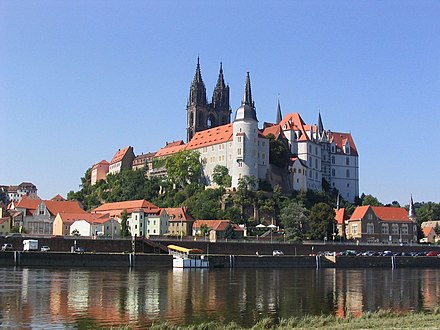 The Albrechtsburg Castle, with the spires of the Meissen Cathedral visible behind it.