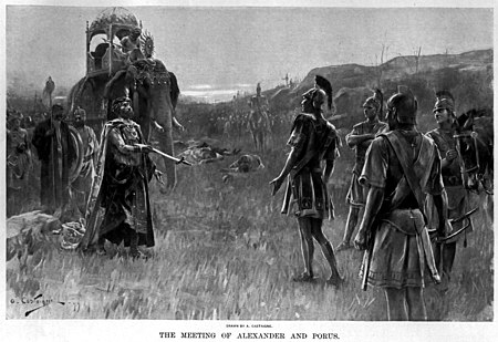 Alexander accepts the surrender of Porus by Andre Castaigne (1898-1899).jpg