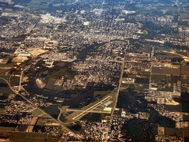 Aerial view of Anderson, looking west