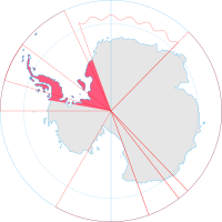 Antarktis, med Britisk Antarktis i raudt.