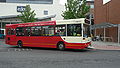 English: Arriva The Shires 3825 (P525 YJO), a Dennis Dart SLF/Plaxton Pointer, leaving High Wycombe bus station into Bridge Street, High Wycombe, Buckinghamshire, on Red Route 33, part of the High Wycombe Rainbow Routes network, supported by Buckinghamshire County Council.