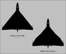 Avro 698 and Avro Vulcan B1 wing shape Avro 698 and Avro Vulcan B.1 top-view silhouettes.png