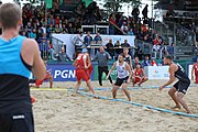 Deutsch: Beachhandball Europameisterschaften 2019 (Beach handball Euro); Tag 6: 7. Juli 2019 – Spiel um Platz Drei, Männer, Ungarn-Russland 2:0 (26:20, 23:22) English: Beach handball Euro; Day 6: 7 July 2019 – Men's Bronze Medal Match – Hungary-Russia 2:0 (26:20, 23:22)