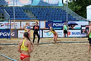 Deutsch: Beachhandball Europameisterschaften 2019 (Beach handball Euro); Tag 5: 6. Juli 2019 – Frauen, Platzierungsspiel für die Ränge 9–12, Deutschland-Polen 2:1 (22:23, 19:16, 7:6) English: Beach handball Euro; Day 5: 6 July 2019 – Placement Match/Cross Match for rank 9–12 Women – Germany-Poland 2:1 (22:23, 19:16, 7:6)