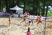 Deutsch: Beachhandball Europameisterschaften 2019 (Beach handball Euro); Tag 1: 2. Juli 2019 – Frauen, Vorrunde Gruppe C, Italien-Griechenland 0:2 (16:28, 10:13) English: Beach handball Euro; Day 1: 2 July 2019 – Women Preliminary Round Group C – Italy-Greece 0:2 (16:28, 10:13)