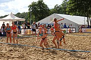 Deutsch: Beachhandball Europameisterschaften 2019 (Beach handball Euro); Tag 4: 5. Juli 2019 – Frauen, Viertelfinale, Dänemark-Norwegen 2:1 (11:9, 16:19, 7:6) English: Beach handball Euro; Day 4: 5 July 2019 – Quarter Final Women – Denmark-Norway 2:1 (11:9, 16:19, 7:6)