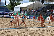 Deutsch: Beachhandball Europameisterschaften 2019 (Beach handball Euro); Tag 5: 6. Juli 2019 – Frauen, Halbfinale, Kroatien-Dänemark 1:2 (12:19, 17:10, 4:7) English: Beach handball Euro; Day 5: 6 July 2019 – Semifinal Men – Croatia-Denmark 1:2 (12:19, 17:10, 4:7)