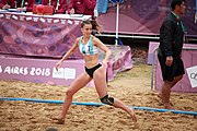 Deutsch: Beachhandball bei den Olympischen Jugendspielen 2018; Tag 6, 12. Oktober 2018; Mädchen, Hauptrundenspiel – Chinese Taipei (Taiwan)-Argentinien 1:2 English: Beach handball at the 2018 Summer Youth Olympics at 12 October 2018 – Girls Main Round – Chinese Taipei (Taiwan)-Argentina 1:2