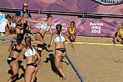 Deutsch: Beachhandball bei den Olympischen Jugendspielen 2018; Tag 3, 9. Oktober 2018; Jungs, Vorrunde, Gruppe B - Argentinien-Hongkong 2:0 English: Beach handball at the 2018 Summer Youth Olympics at 9 October 2018 – Girls Preliminary Round Group B – Argentina-Hing Kong 2:0