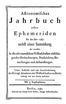 Für 1783 veröffentlichte Ephemeriden (Berlin, 1780)