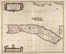 Joan Blaeu's 1654 Atlas of Scotland, with Gigha and Cara in the centre. The map is oriented with west at the top. Blaeu - Atlas of Scotland 1654 - CANTYRA - Kintyre.jpg